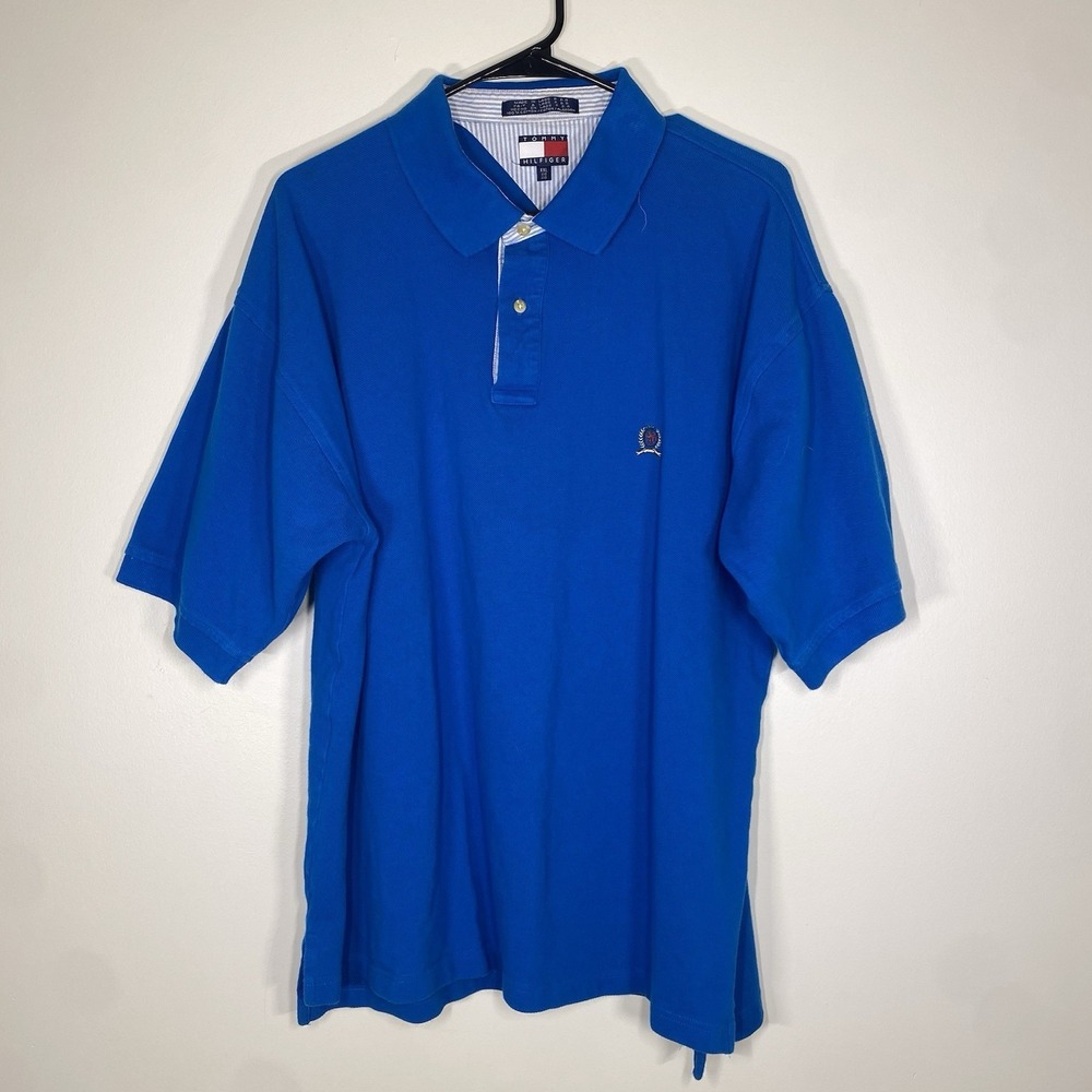 Vintage Tommy Hilfiger Polo Shirt Mens XXL Blue Collared Short Sleeve Golf 2XL